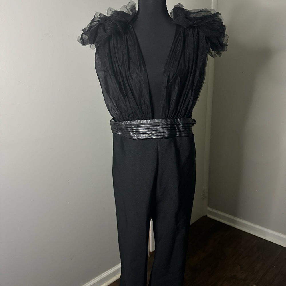 Fashion Nova Elegant Black Jumpsuit with Sheer Sleeves
